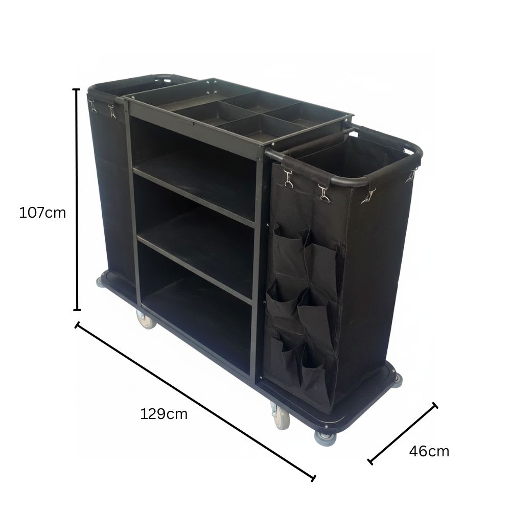 MS Black Housekeeping Trolley - Full Size with Two Sided Bags (1 Side Plain + 1 Side with Pockets) — view 2