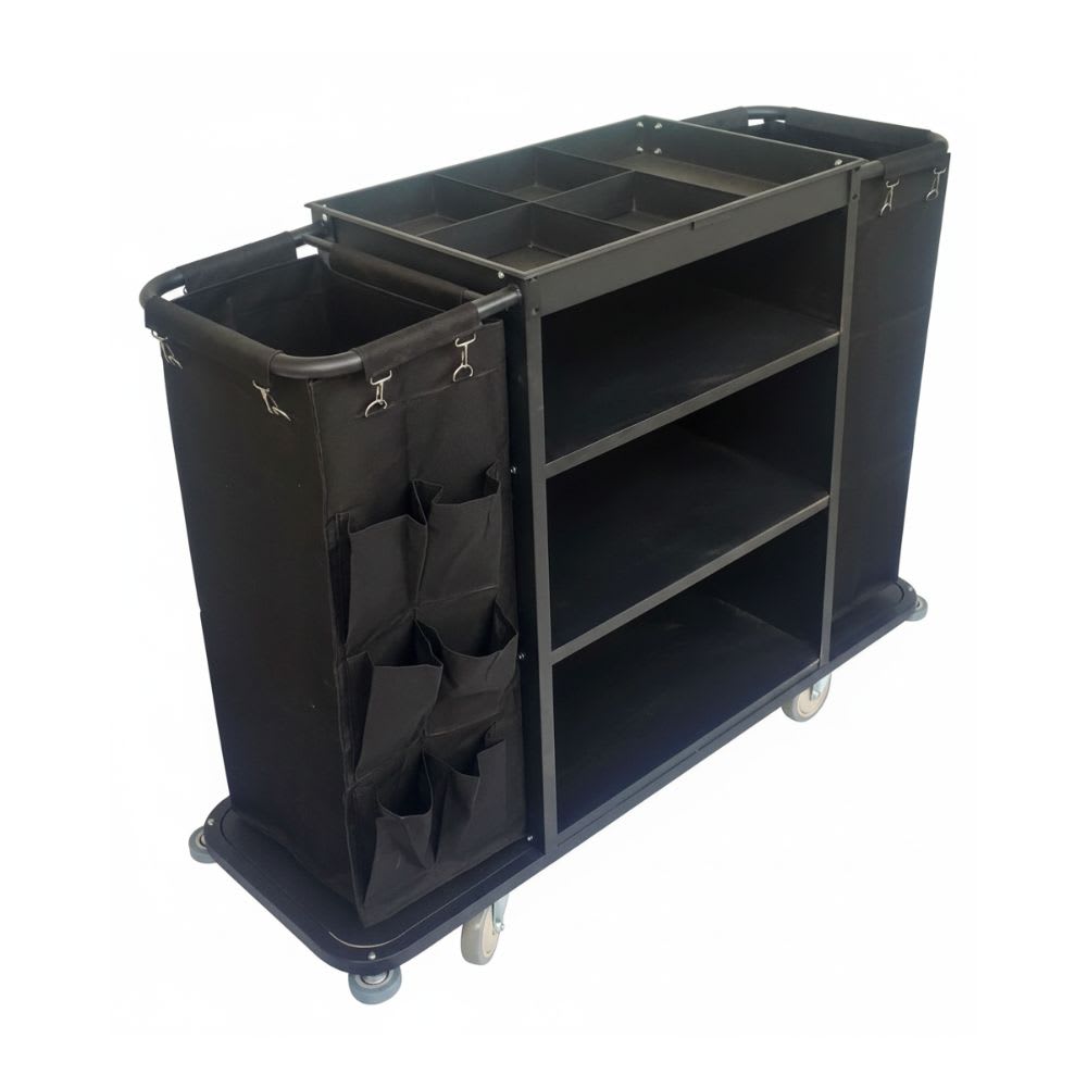 MS Black Housekeeping Trolley - Full Size with Two Sided Bags (1 Side Plain + 1 Side with Pockets) — view 4