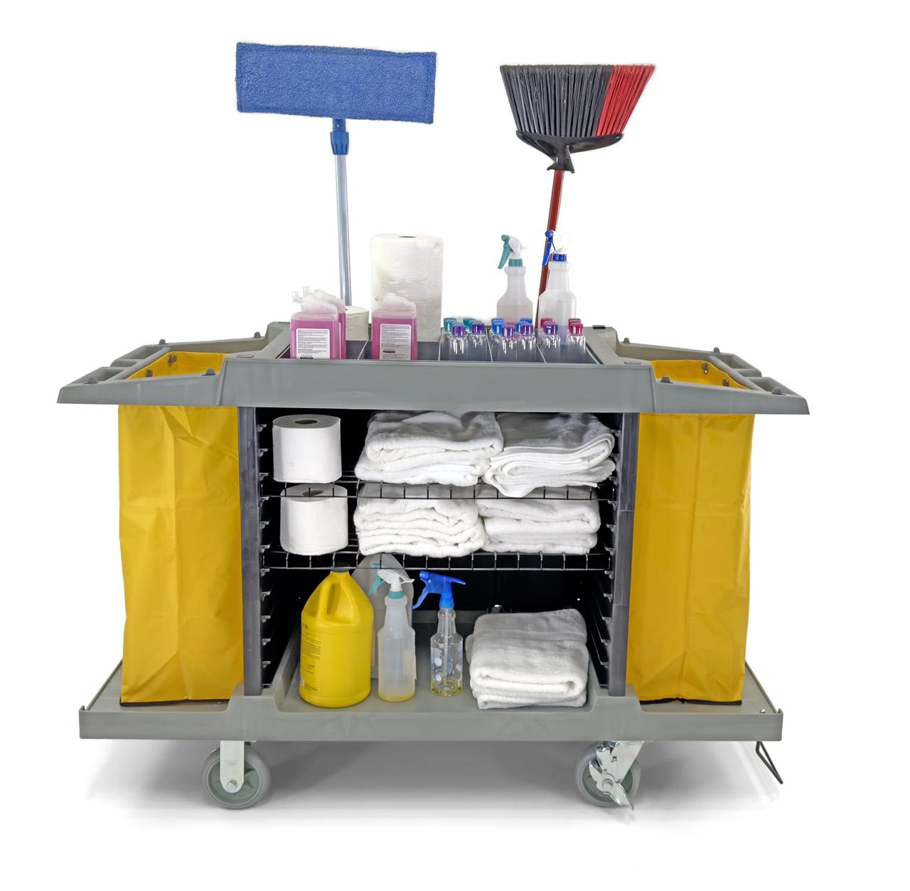 ABS Fibre Housekeeping Trolley - Full Size with Two Sided Yellow Bags — view 3