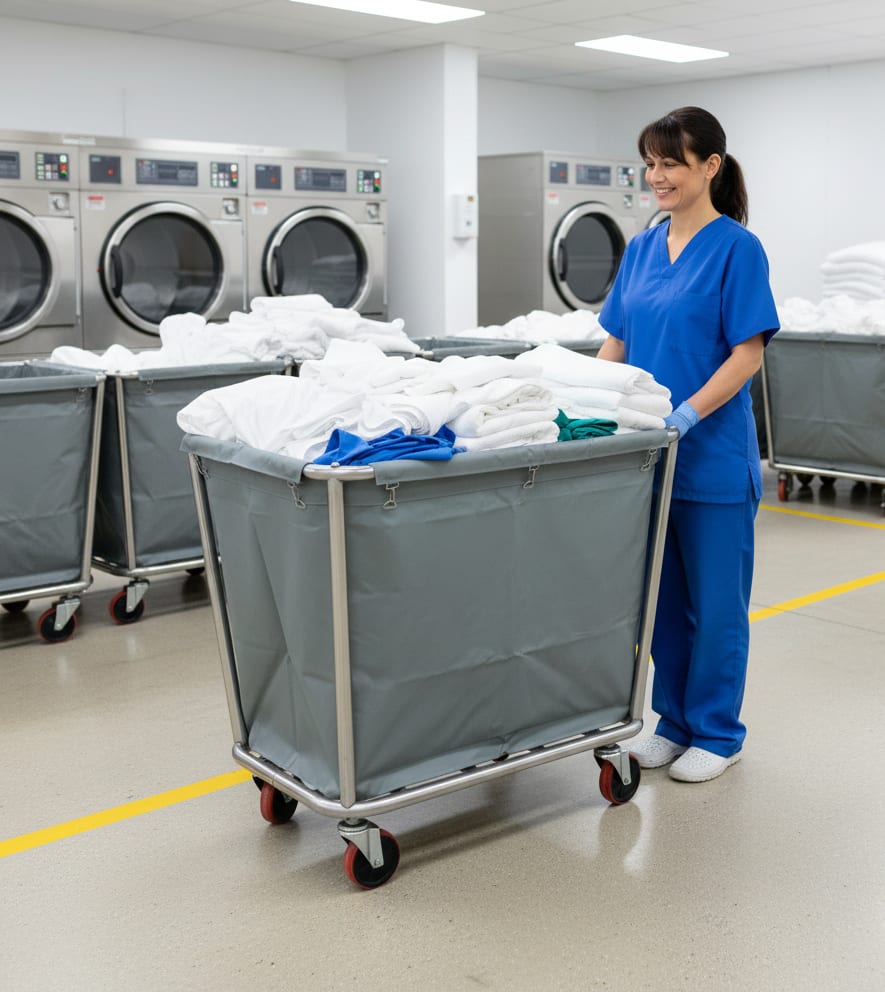 SS Quadrilateral Laundry Trolley with Linen Bag — view 3
