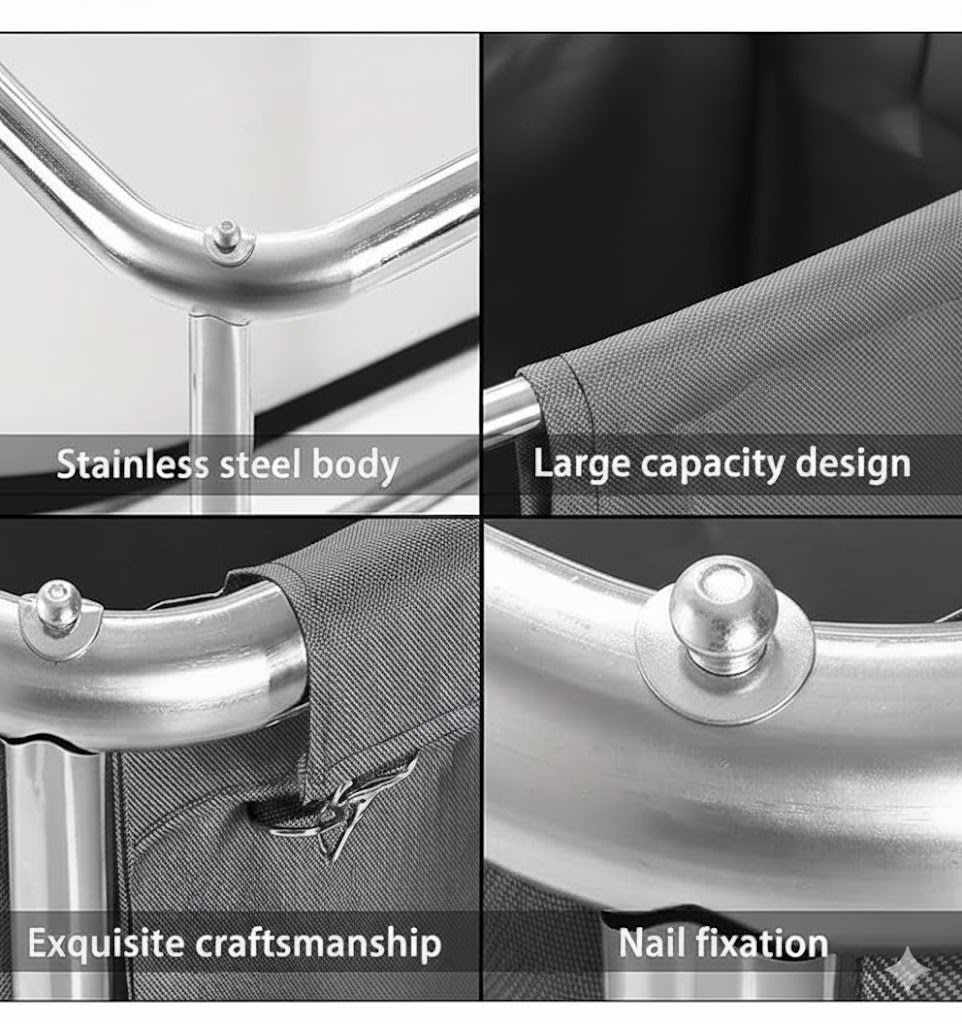 SS Quadrilateral Laundry Trolley with Linen Bag — view 4