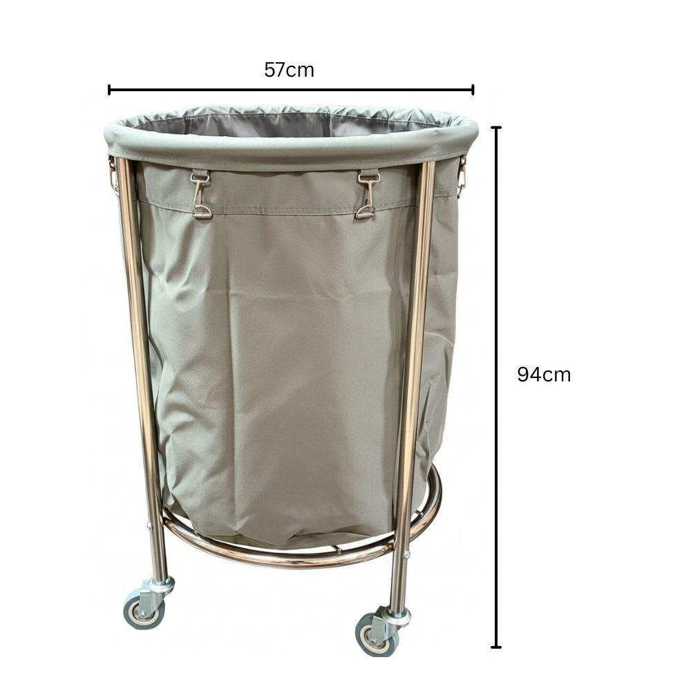 SS Round Laundry Trolley with Linen Bag — view 2