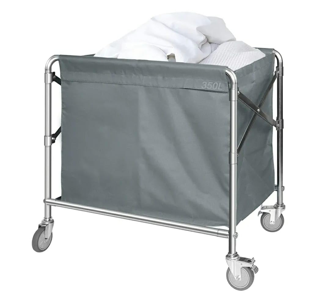 SS Collapsible & Foldable Rectangle Laundry Trolley with Linen Bag — view 9