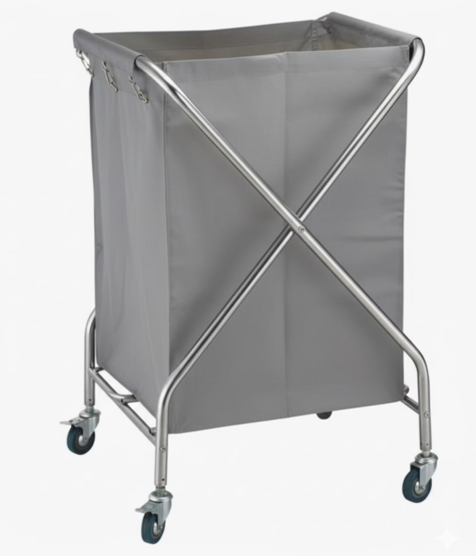 SS Square X-Shaped Laundry Trolley with Linen Bag — view 10