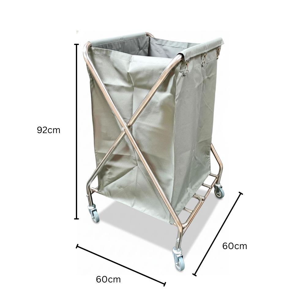 SS Square X-Shaped Laundry Trolley with Linen Bag — view 2