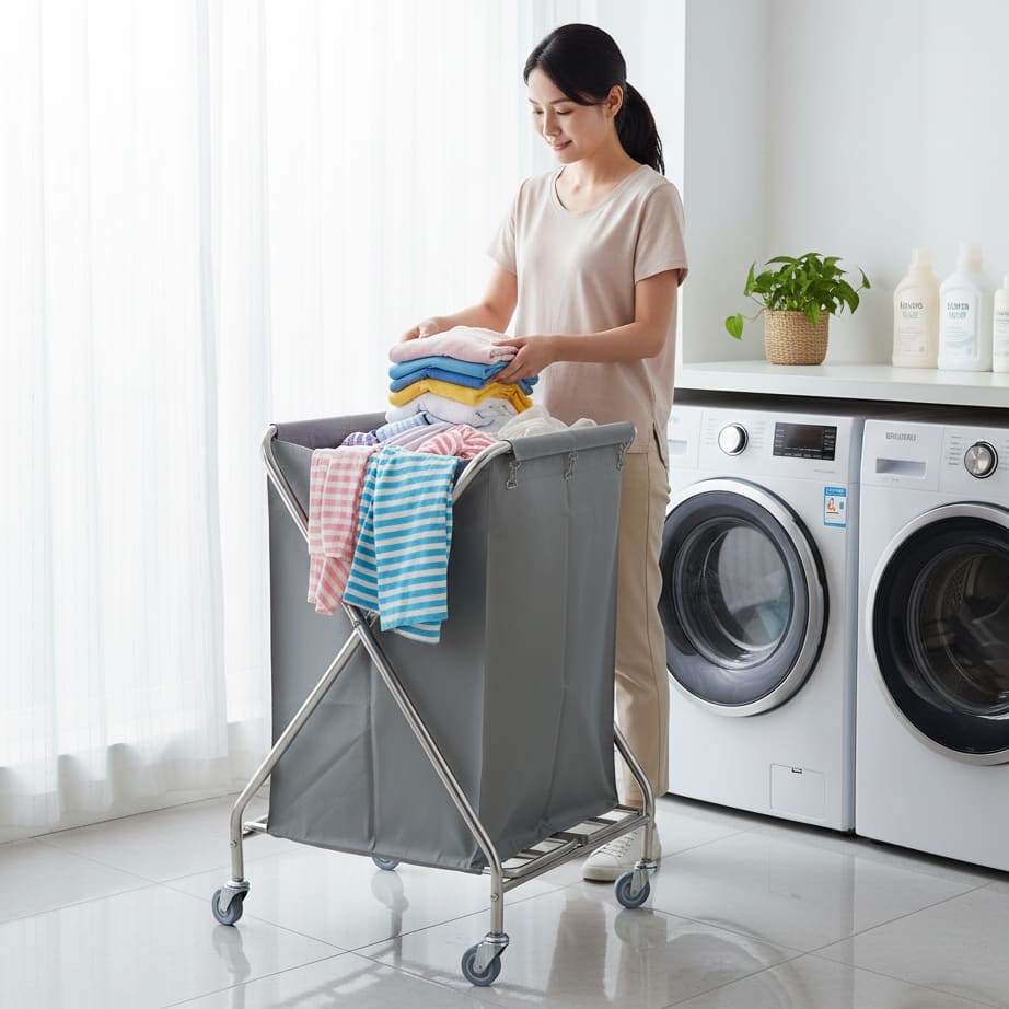 SS Square X-Shaped Laundry Trolley with Linen Bag — view 3
