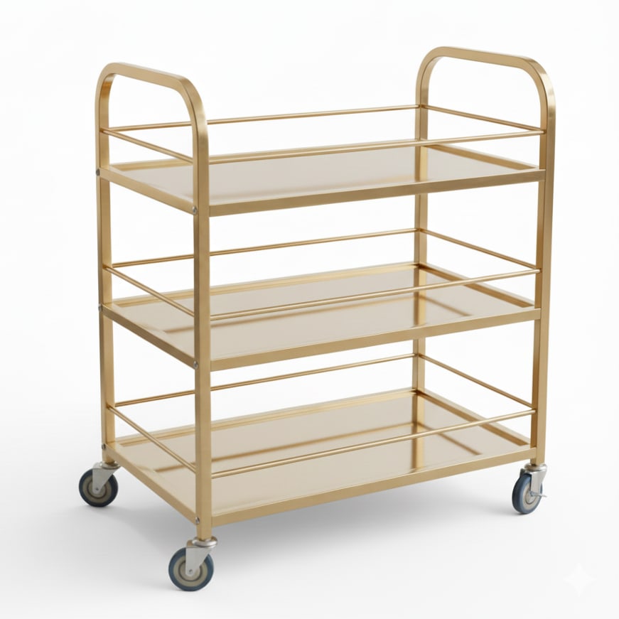 Golden Premium Rectangle 3 Layer Service Trolley