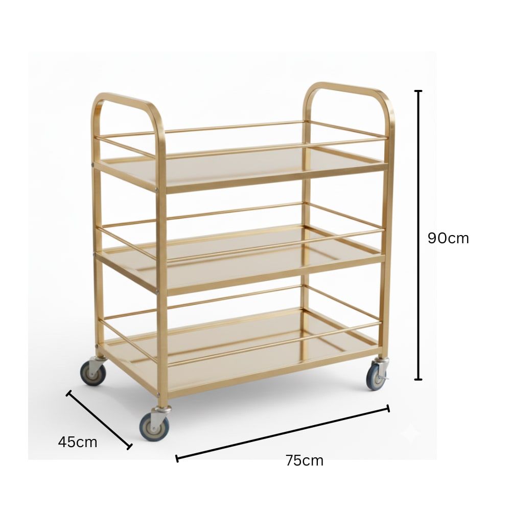 Golden Premium Rectangle 3 Layer Service Trolley — view 2