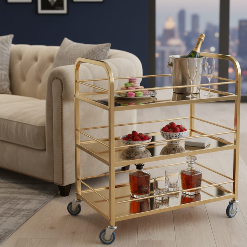 Golden Premium Rectangle 3 Layer Service Trolley — view 3