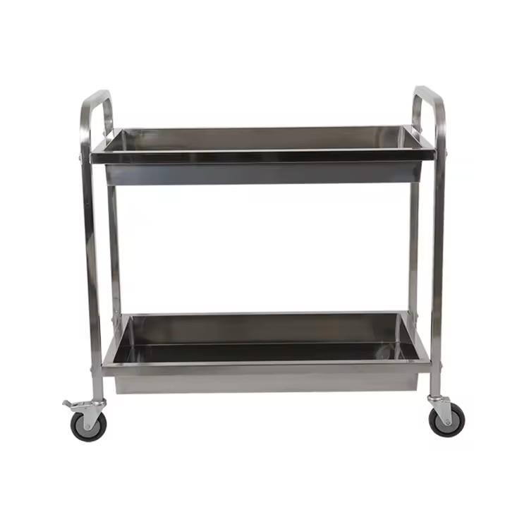 SS Rectangle 2 Layer Service Trolley with Extra Depth Trays