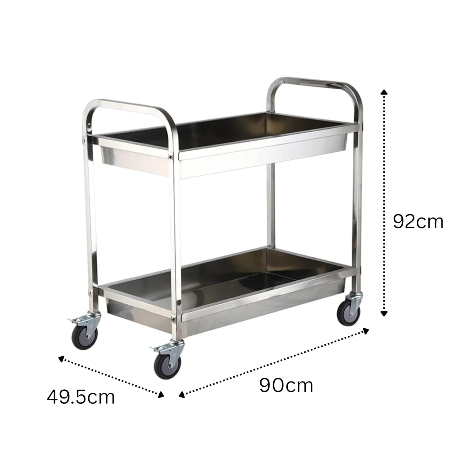 SS Rectangle 2 Layer Service Trolley with Extra Depth Trays — view 2