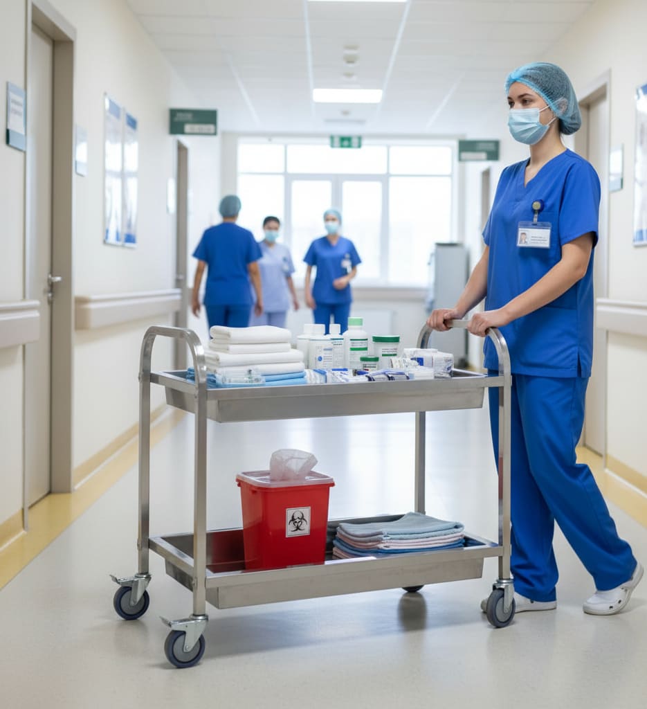 SS Rectangle 2 Layer Service Trolley with Extra Depth Trays — view 3