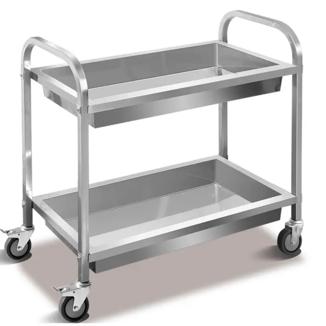 SS Rectangle 2 Layer Service Trolley with Extra Depth Trays — view 8