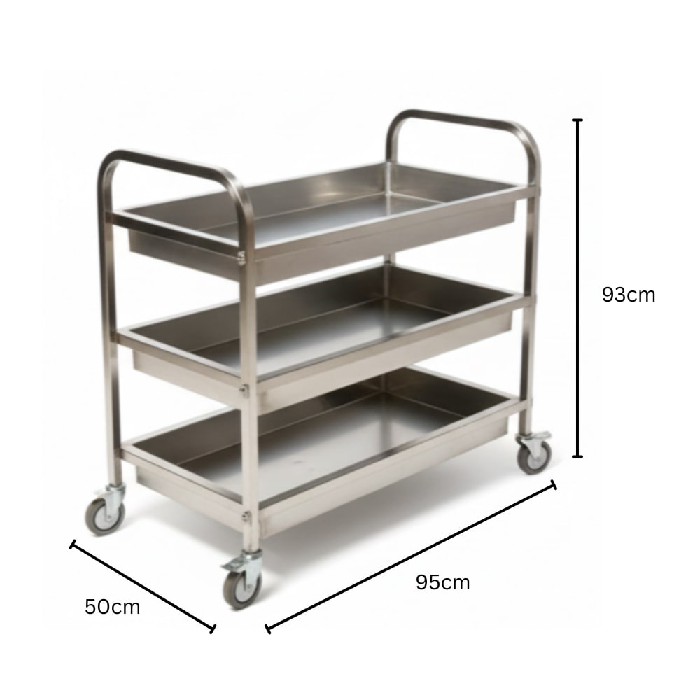 SS Rectangle 3 Layer Service Trolley with Extra Depth Trays — view 2