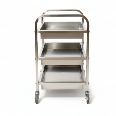 SS Rectangle 3 Layer Service Trolley with Extra Depth Trays — view 8