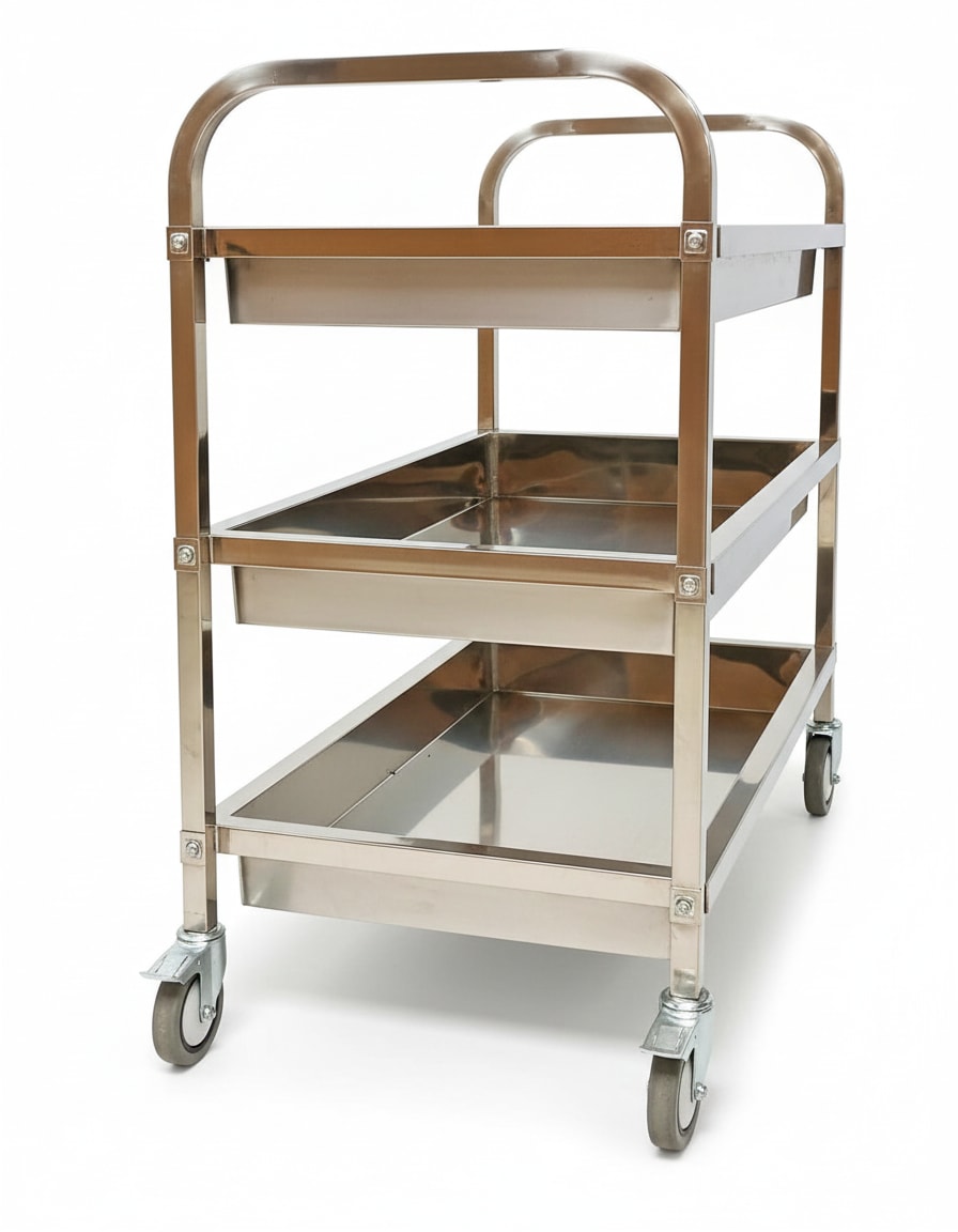 SS Rectangle 3 Layer Service Trolley with Extra Depth Trays — view 9