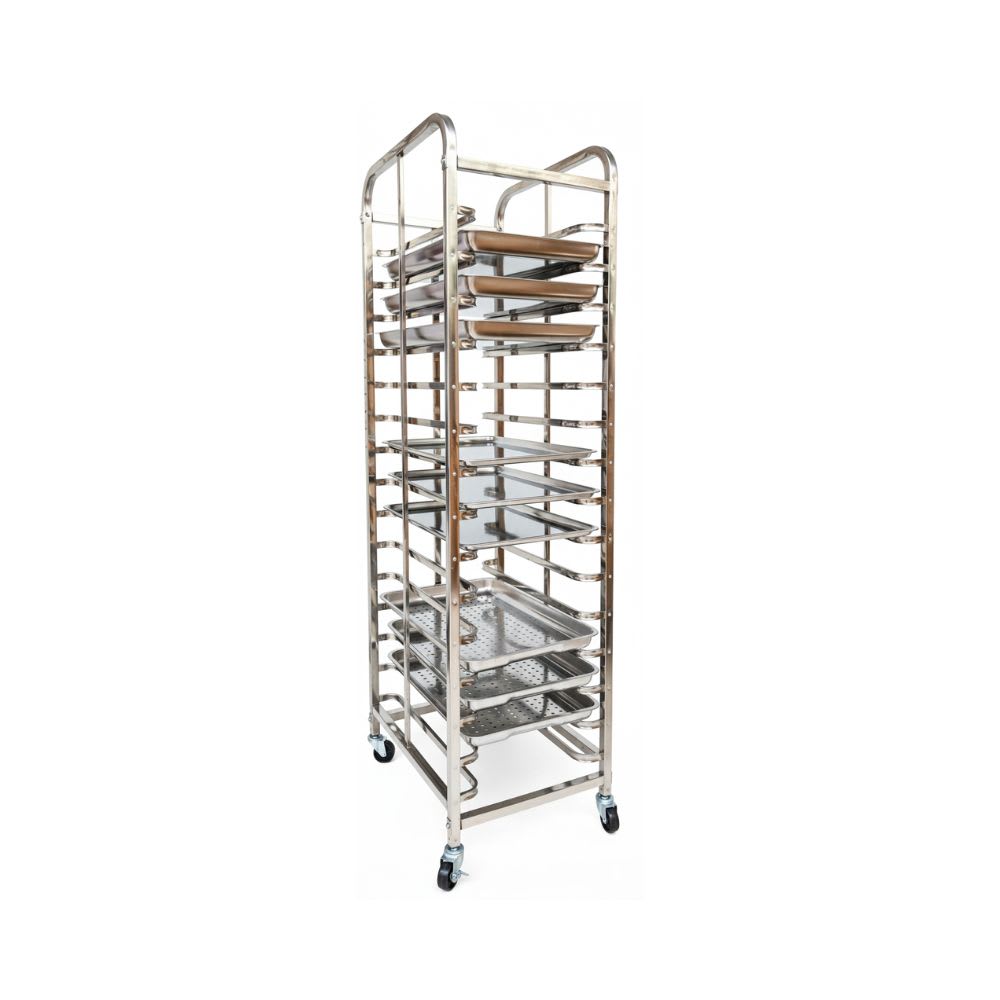 SS Baking Tray Trolley with 15 Slots & Lockable Wheels — view 7