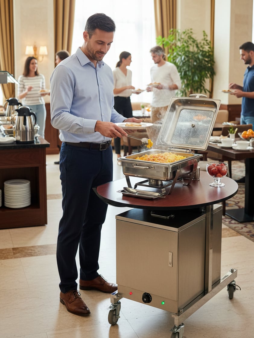 Food Warmer Trolley with SS 2 Layer Electric Hot Box Cabinet — view 3