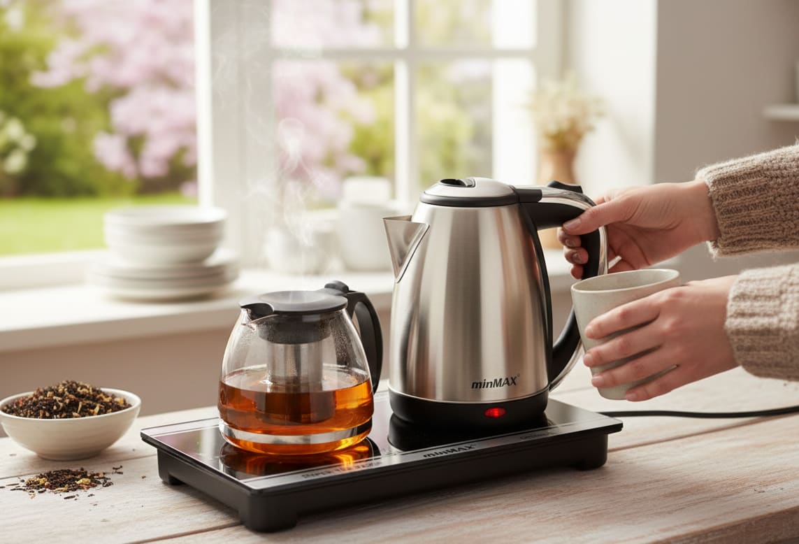 Electric Dual Heating Minimax Hot Plate with Cordless Kettle 2L & Coffee Maker with Filtration — view 3