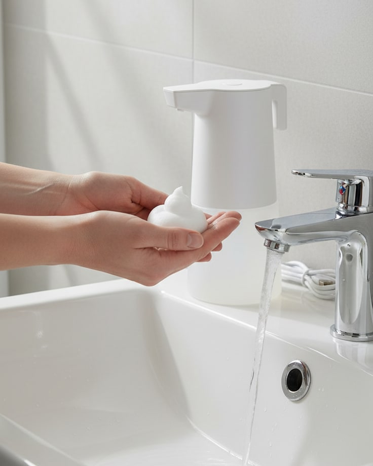 Plastic Automatic Rechargeable Soap Dispenser with Sensor (2 in 1 Battery + Cable) - 300ml — view 4