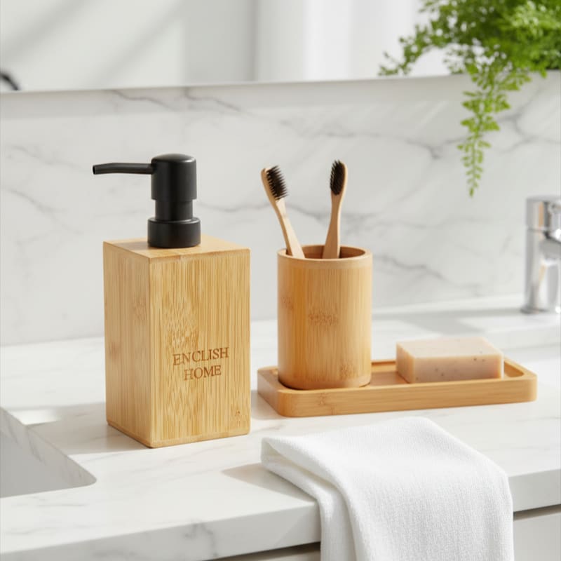 Wooden Bamboo Liquid Soap/Sanitizer Dispenser with Black Cap - 250ml — view 3