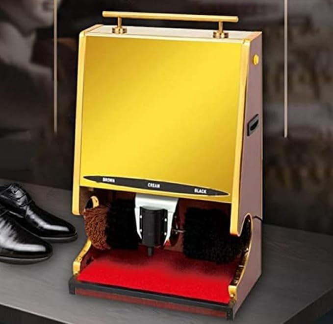 Electric Tall Shoe Polish Machine with Heavy Back Board & Mirror Finish - Gold — view 4