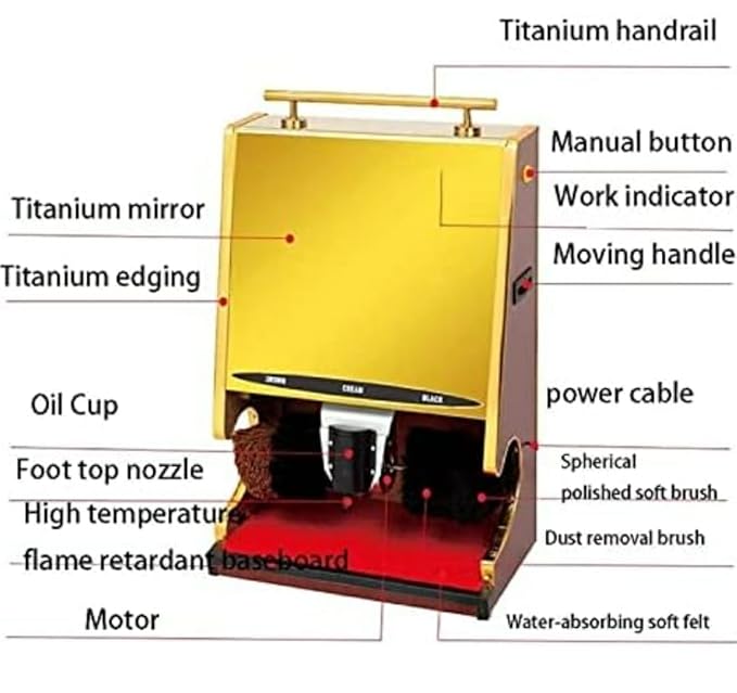 Electric Tall Shoe Polish Machine with Heavy Back Board & Mirror Finish - Gold — view 8