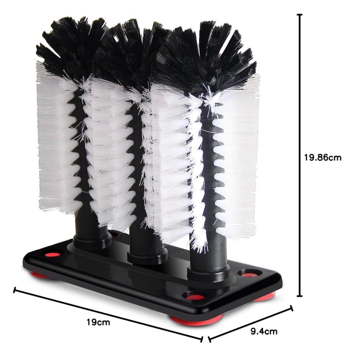 Plastic Triple Brush - Deep Cleaner for Large Cups/Bottles/Glasses with Hard Bristles 23cm — view 2