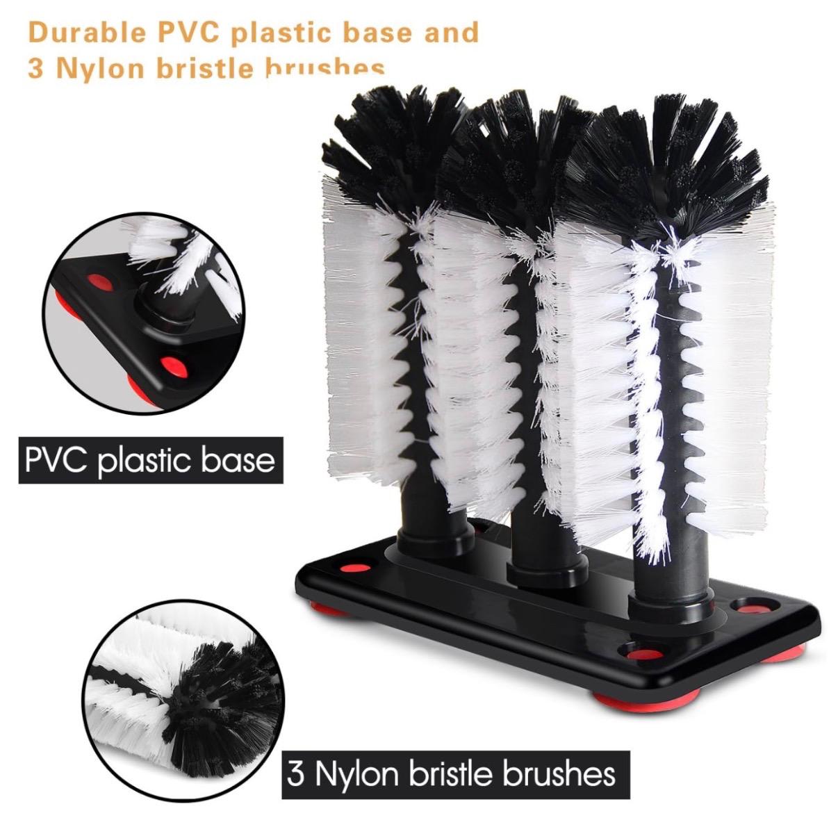 Plastic Triple Brush - Deep Cleaner for Large Cups/Bottles/Glasses with Hard Bristles 23cm — view 4