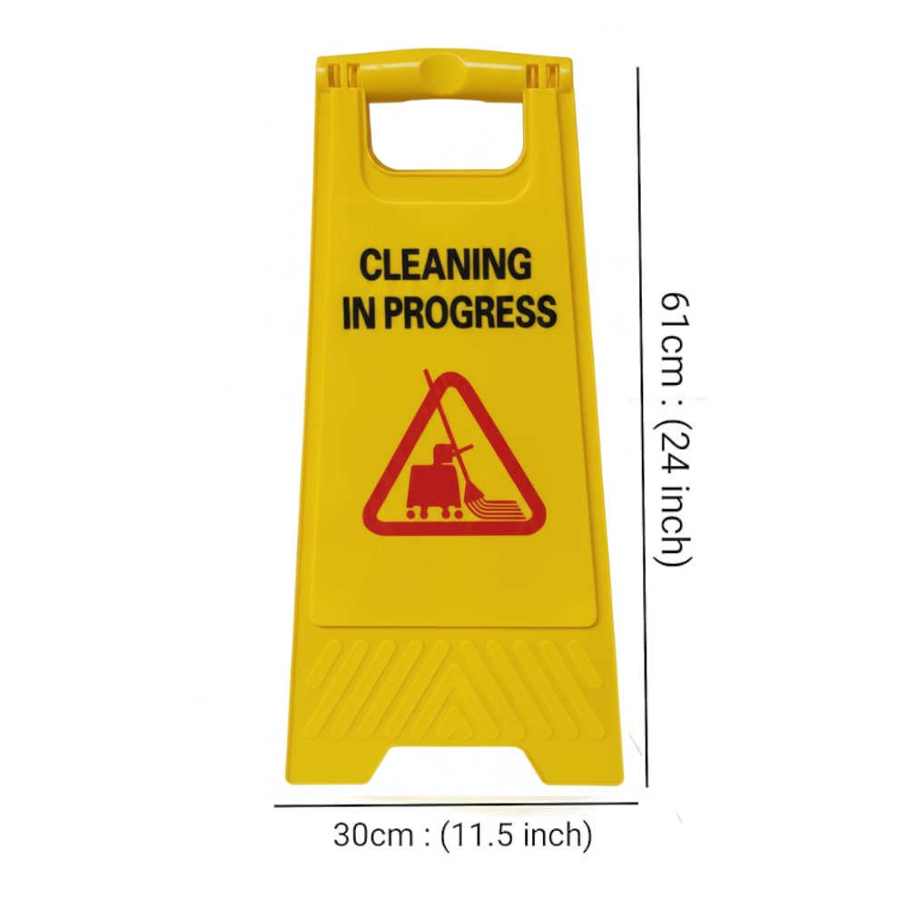 Virgin Plastic Yellow Sign Board with Double Sided Text - "Cleaning in Progress" — view 2