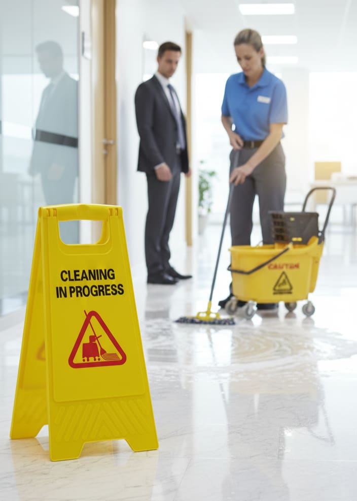 Virgin Plastic Yellow Sign Board with Double Sided Text - "Cleaning in Progress" — view 3