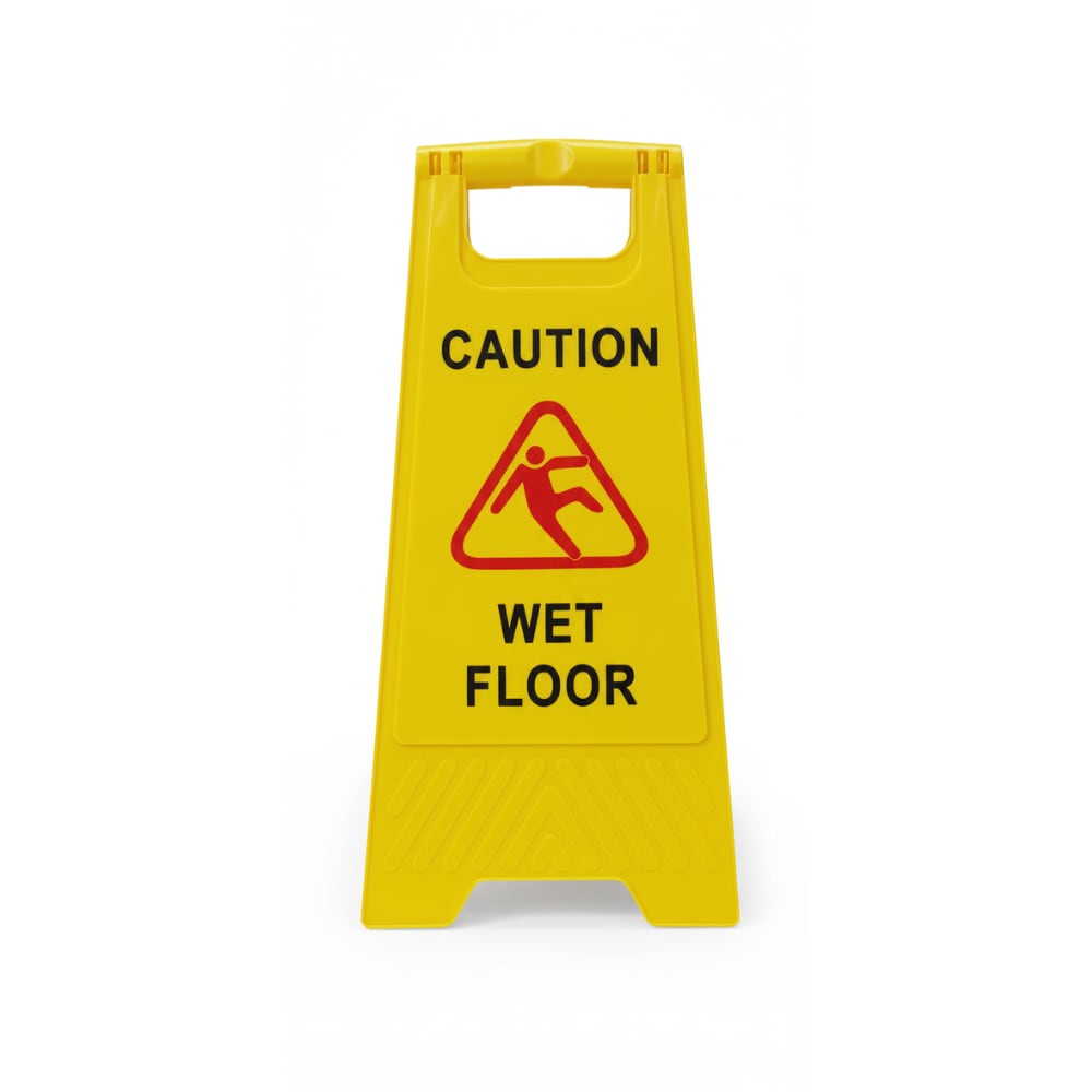 Virgin Plastic Yellow Sign Board with Double Sided Text - "Caution Wet Floor"