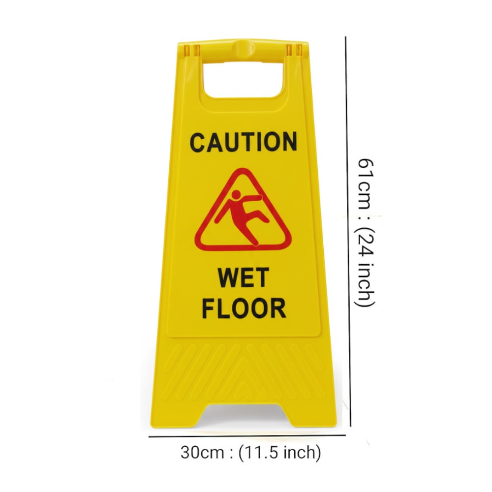 Virgin Plastic Yellow Sign Board with Double Sided Text - "Caution Wet Floor" — view 2