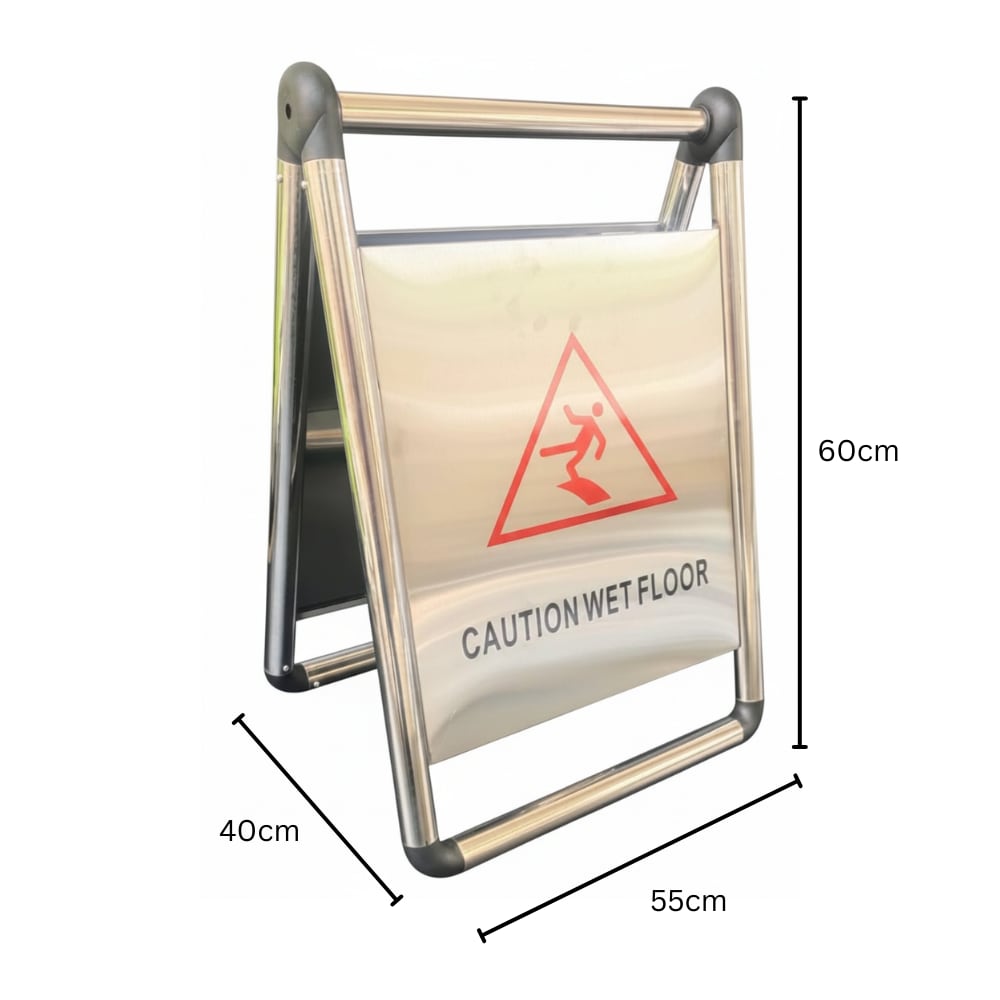 SS Sign Board with Double Sided Text - "Caution Wet Floor" — view 2