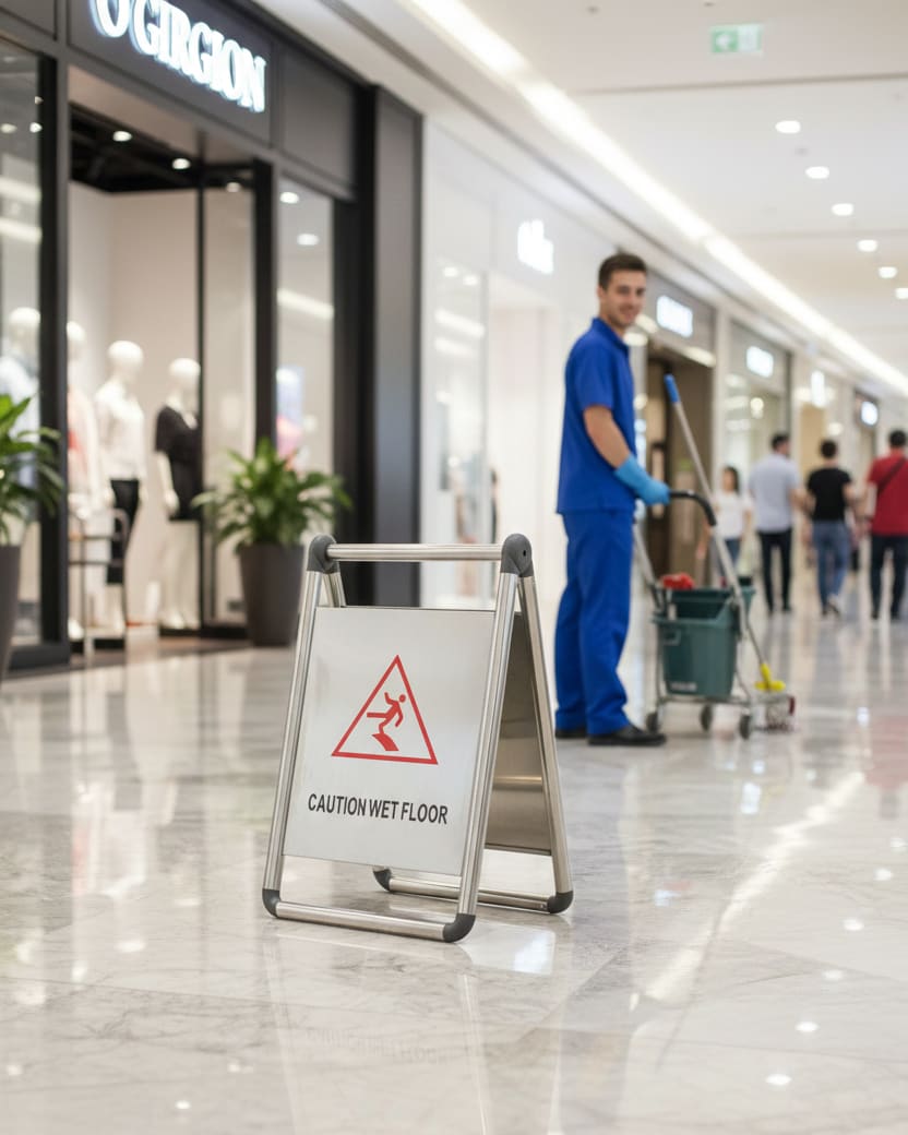 SS Sign Board with Double Sided Text - "Caution Wet Floor" — view 3