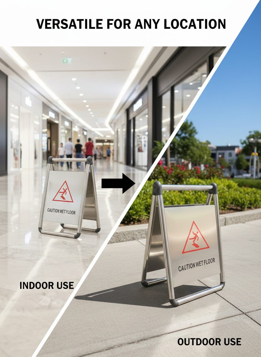 SS Sign Board with Double Sided Text - "Caution Wet Floor" — view 4