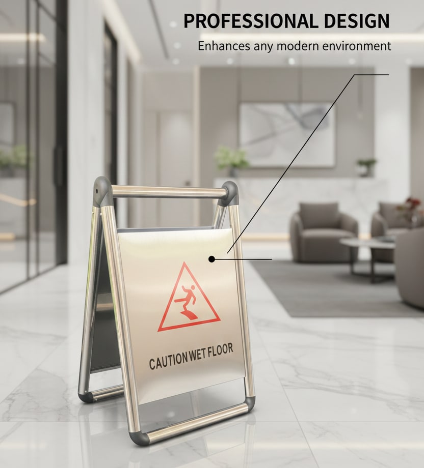SS Sign Board with Double Sided Text - "Caution Wet Floor" — view 5