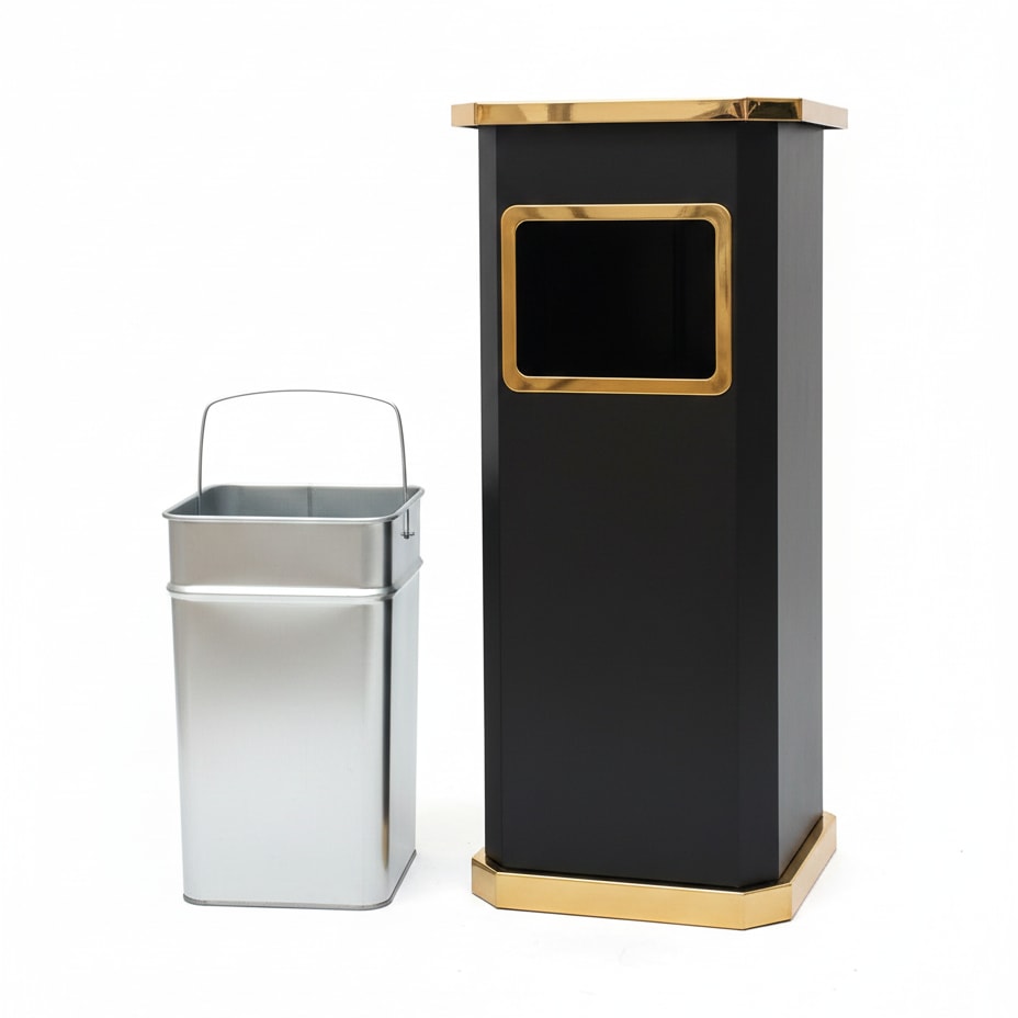 Black & Golden SS Ash + Trash Bin with Inner Storage Bucket — view 6