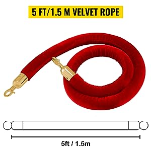 Spare for Queue Manager - Red Velvet Rope with Golden Chrome Plated Hooks (Length: ~5 Feet) — view 2
