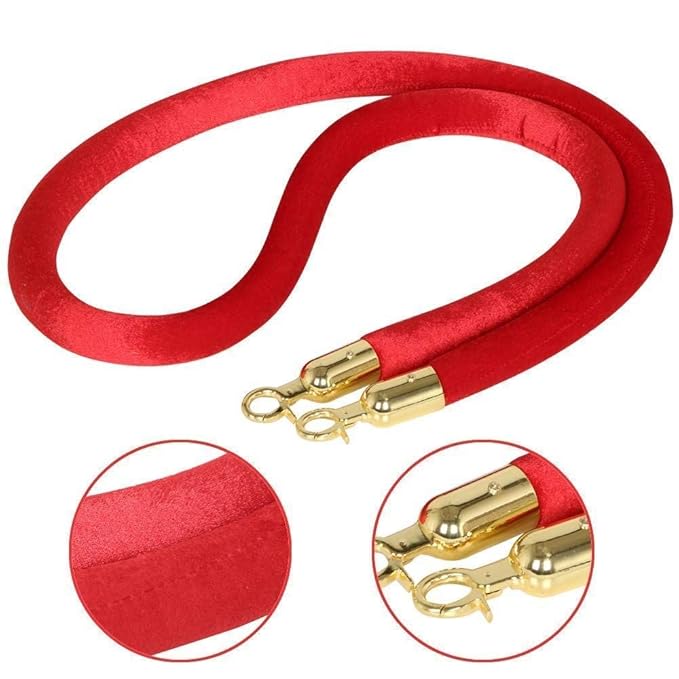 Spare for Queue Manager - Red Velvet Rope with Golden Chrome Plated Hooks (Length: ~5 Feet) — view 4