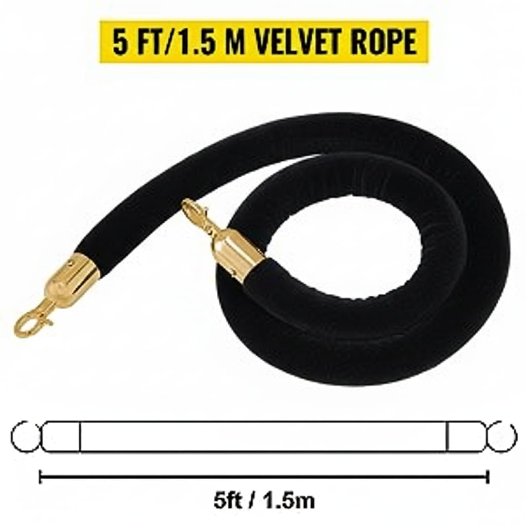 Spare for Queue Manager - Black Velvet Rope with Golden Chrome Plated Hooks (Length: ~5 Feet) — view 2
