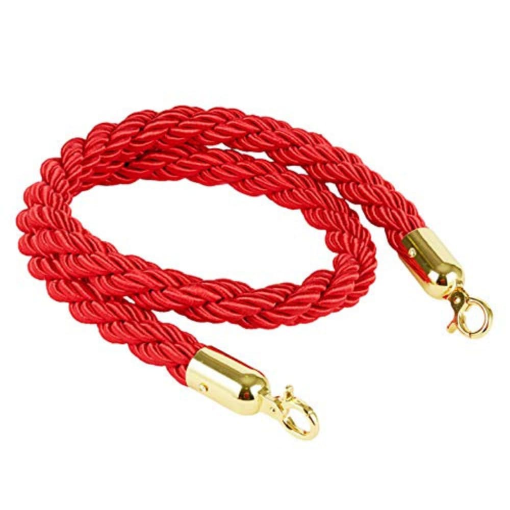 Spare for Queue Manager - Premium Red Twisted Rope with Golden Chrome Plated Hooks (Length: ~5 Feet)