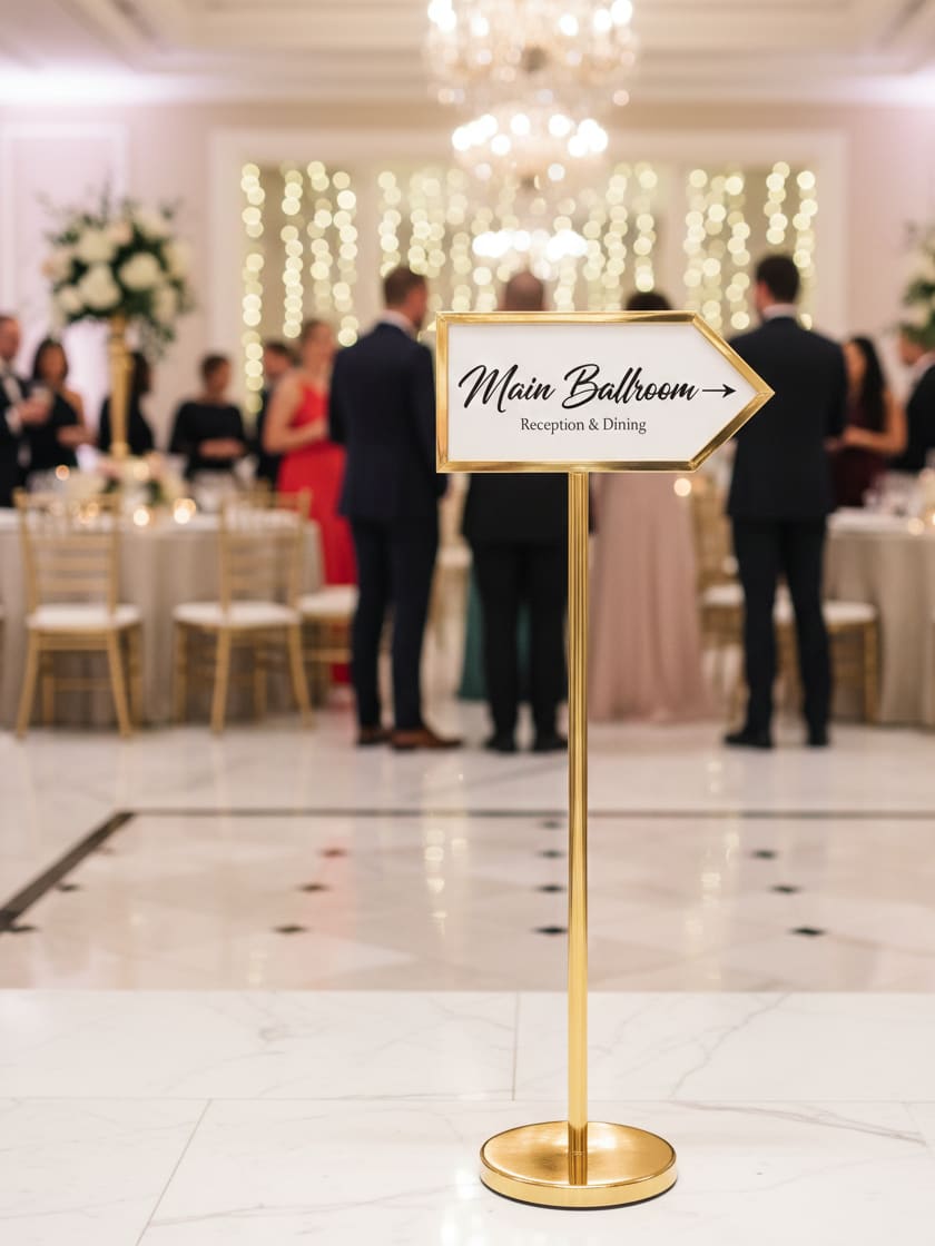 Golden Arrow Shaped Direction Board with Round Pole — view 3