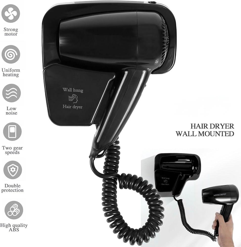 Electric Wall Mountable Hair Dryer 1300W - Black — view 4