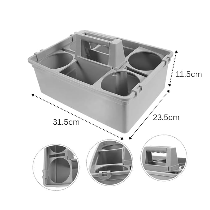 Plastic Caddy Tool Basket with 4 Round Inner Slots - Grey — view 2