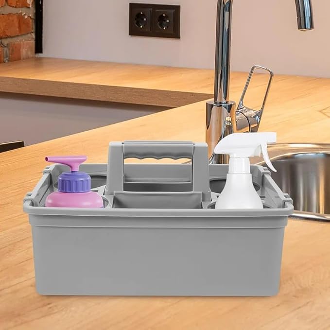 Plastic Caddy Tool Basket with 4 Round Inner Slots - Grey — view 3