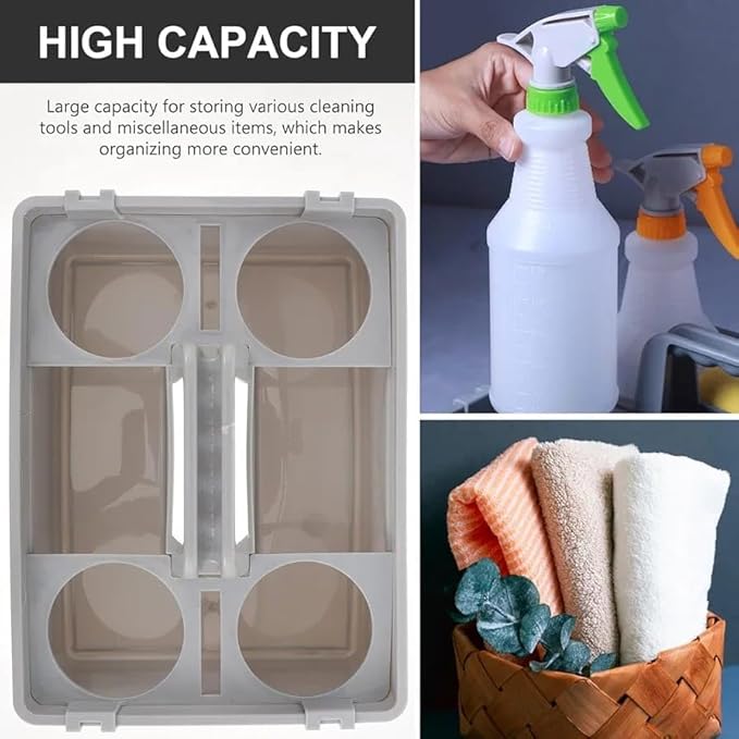 Plastic Caddy Tool Basket with 4 Round Inner Slots - Grey — view 4