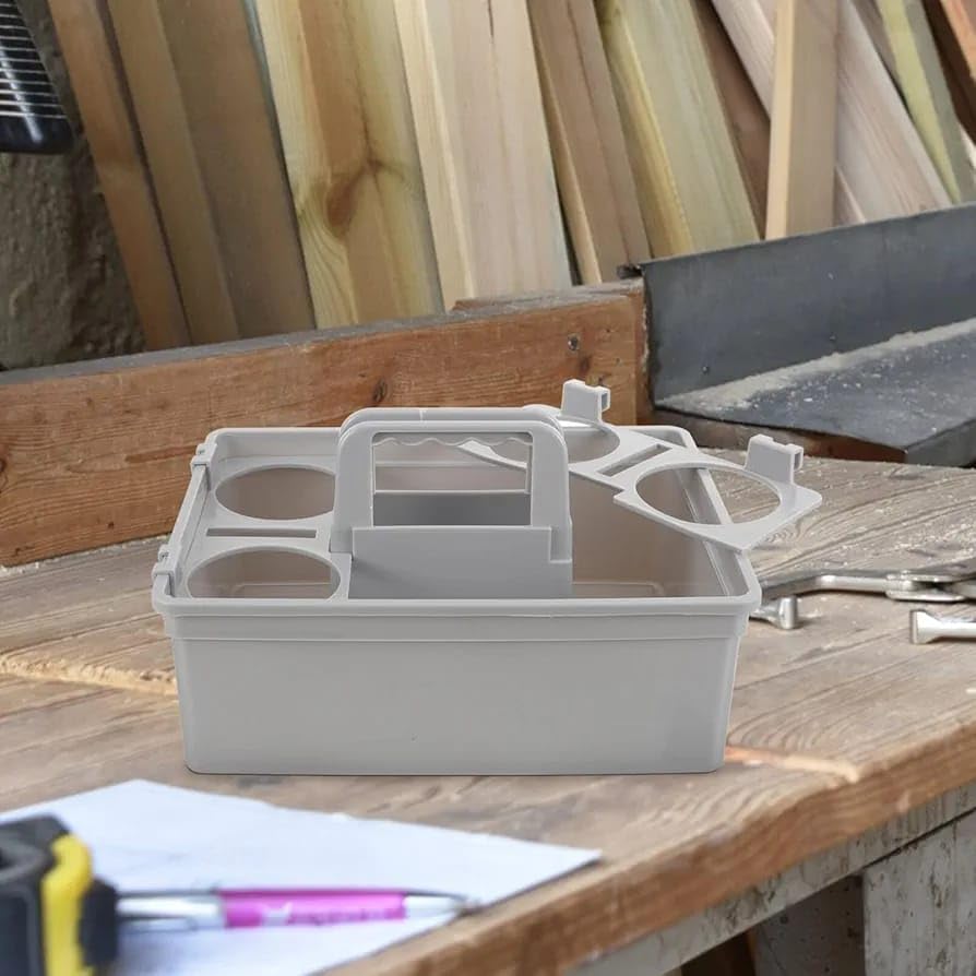 Plastic Caddy Tool Basket with 4 Round Inner Slots - Grey — view 5
