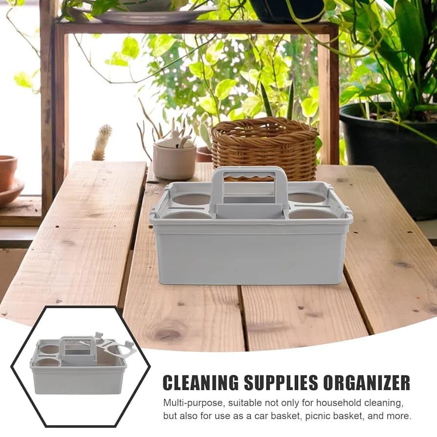 Plastic Caddy Tool Basket with 4 Round Inner Slots - Grey — view 6