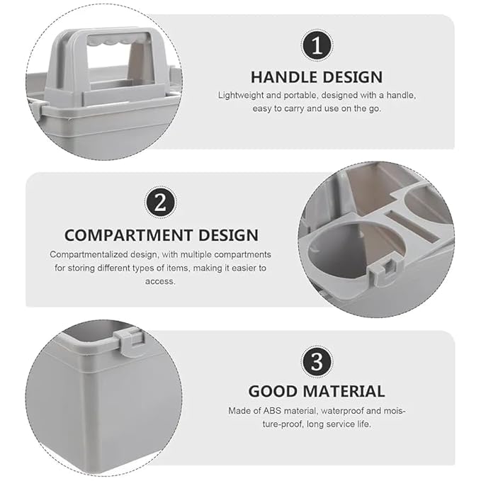Plastic Caddy Tool Basket with 4 Round Inner Slots - Grey — view 7